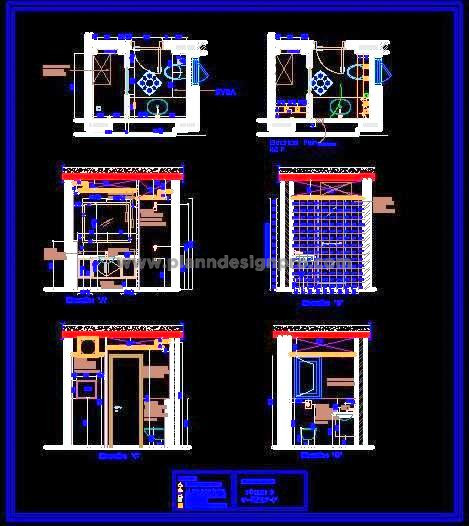 Marble Designer Bathroom CAD- Layout, RCP, Elevations DWG